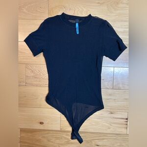 SKIMS Black Sheer Thong Short Sleeve Bodysuit | Size XL